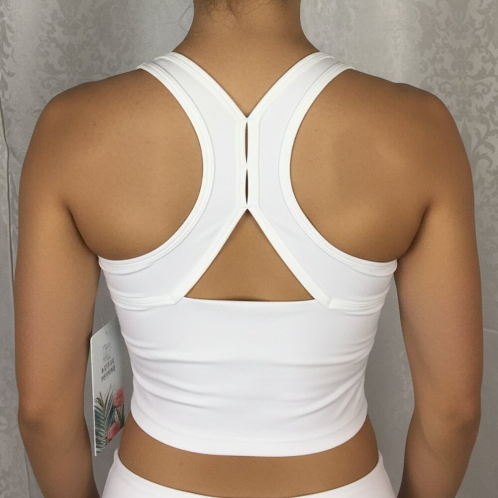 ACTIVE DOMINO Sport Bra Crop Top Padded High Support Racerback Gym White M